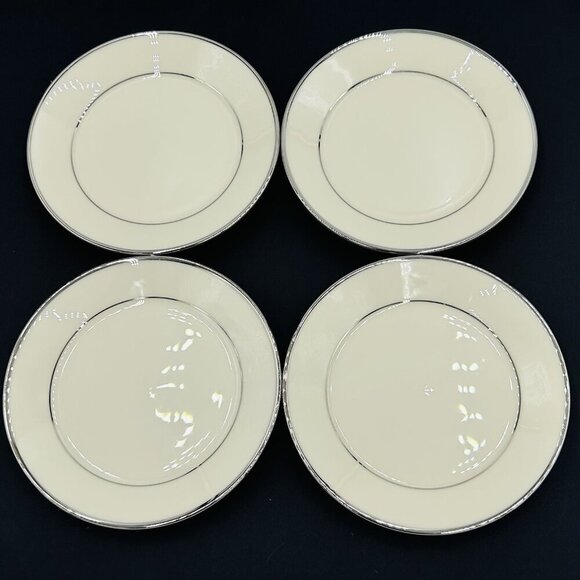 Lenox Rapture Bread and Butter Plates 6 3/8" Ivory Platinum Rim USA Set of 4 - Picture 1 of 12